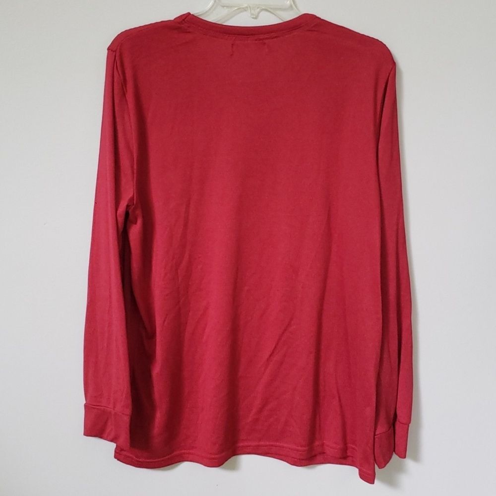 Rae Dunn Top Womens L L/S Red Knit Shirt Cheer Spellout Holiday Minimalst - Picture 3 of 7